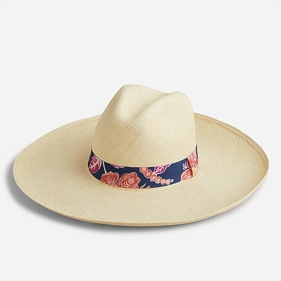 J CREW PANAMA WIDE BRIM STRAW HAT HERITAGE BLUE S/M NWT - Picture 2 of 3